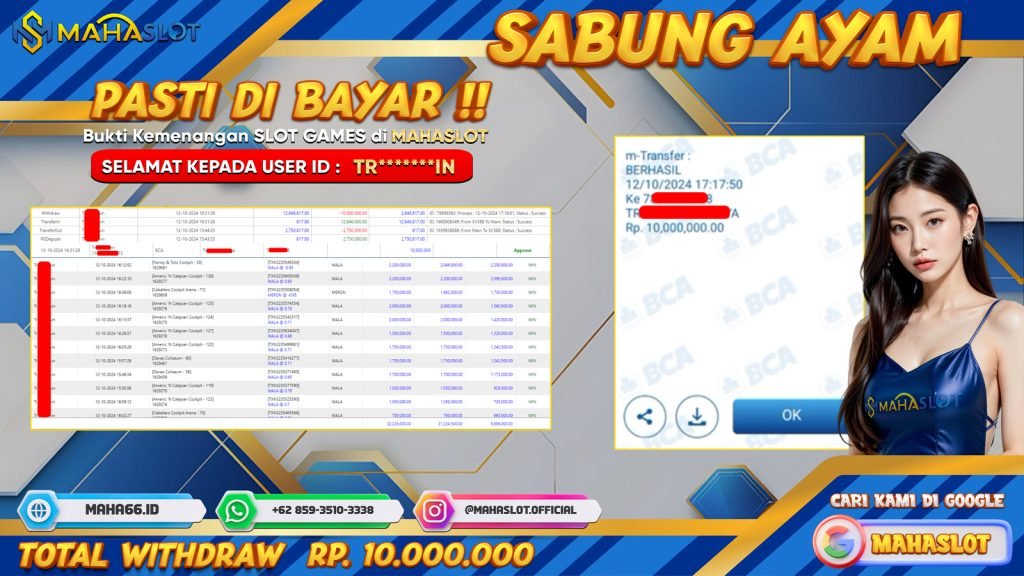 MAHASLOT JACKPOT SABUNG AYAM SV388 Rp. 10.000.000,- LUNAS