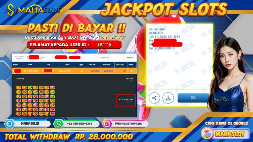 MAHASLOT JACKPOT SLOT SUGAR RUSH 1000 Rp. 28.000.000,- LUNAS