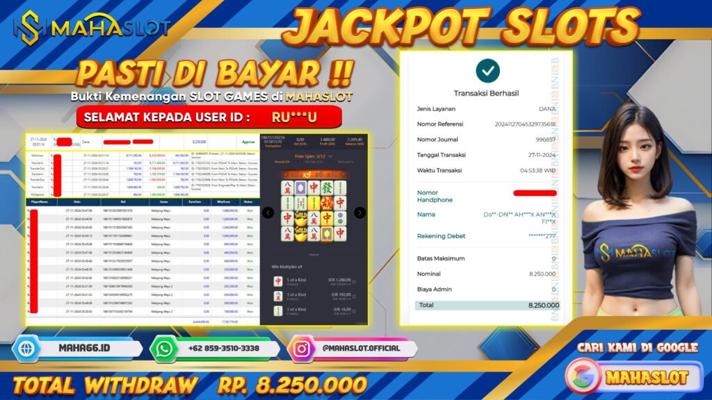 MAHASLOT JACKPOT SLOT MAHJONG WAYS Rp. 8.250.000,- LUNAS