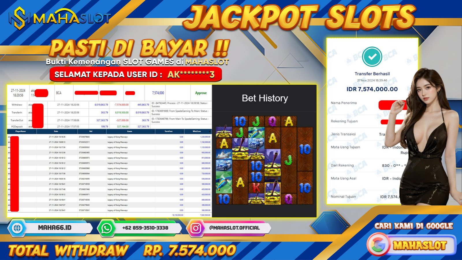 MAHASLOT JACKPOT SLOT LEGACY OF KONG MAXWAYS Rp. 7.574.000,- LUNAS