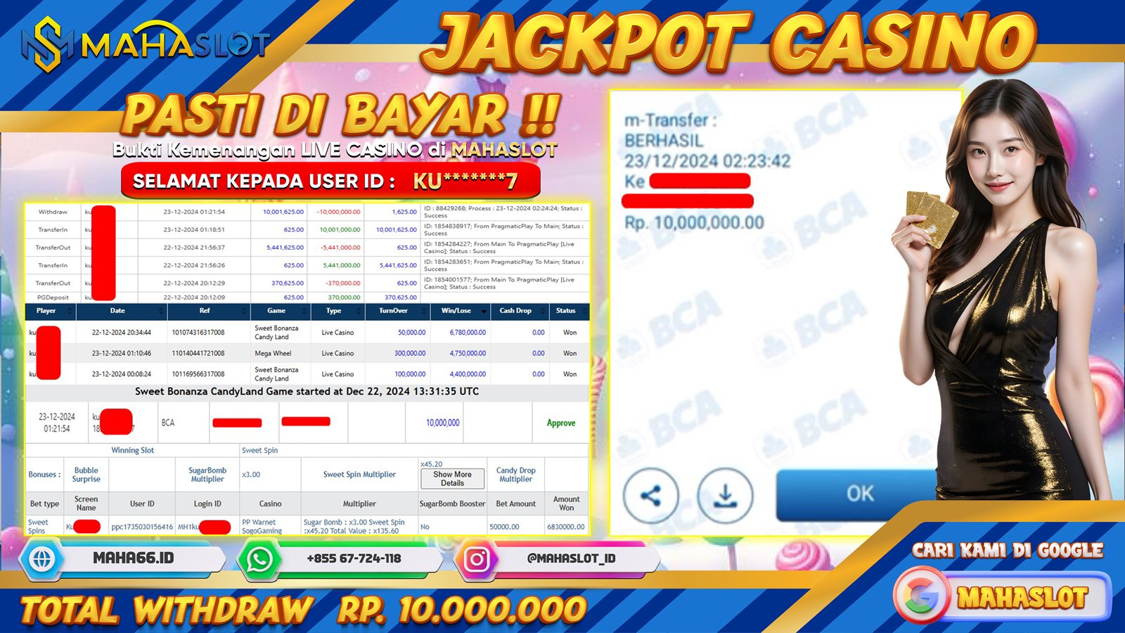 MAHASLOT JACKPOT LIVE CASINO SWEET BONANZA CANDY LAND Rp. 10.000.000,- LUNAS