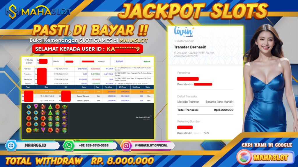 MAHASLOT JACKPOT SLOT GAMES GATES OF OLYMPUS Rp. 8.000.000,- LUNAS