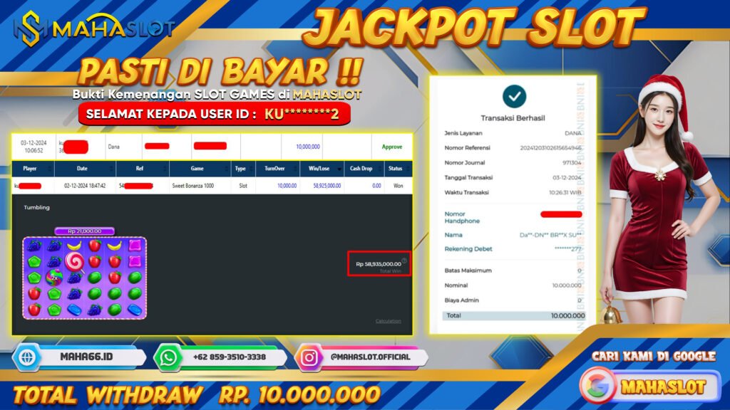 MAHASLOT JACKPOT SLOT GAMES SWEET BONANZA 1000 Rp. 10.000.000,- LUNAS