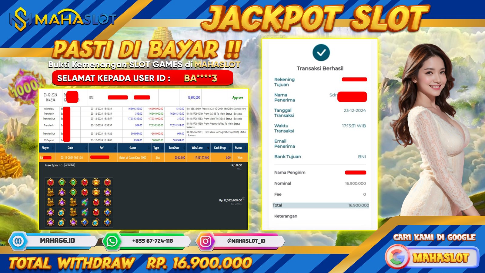 MAHASLOT JACKPOT SLOT GAMES GATES OF GATOT KACA 1000 Rp. 16.900.000,- LUNAS