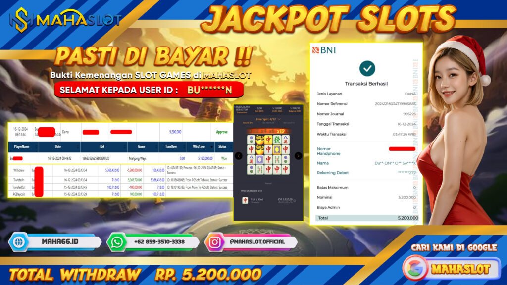 MAHASLOT JACKPOT SLOT GAMES MAHJONG WAYS Rp. 5.200.000,- LUNAS