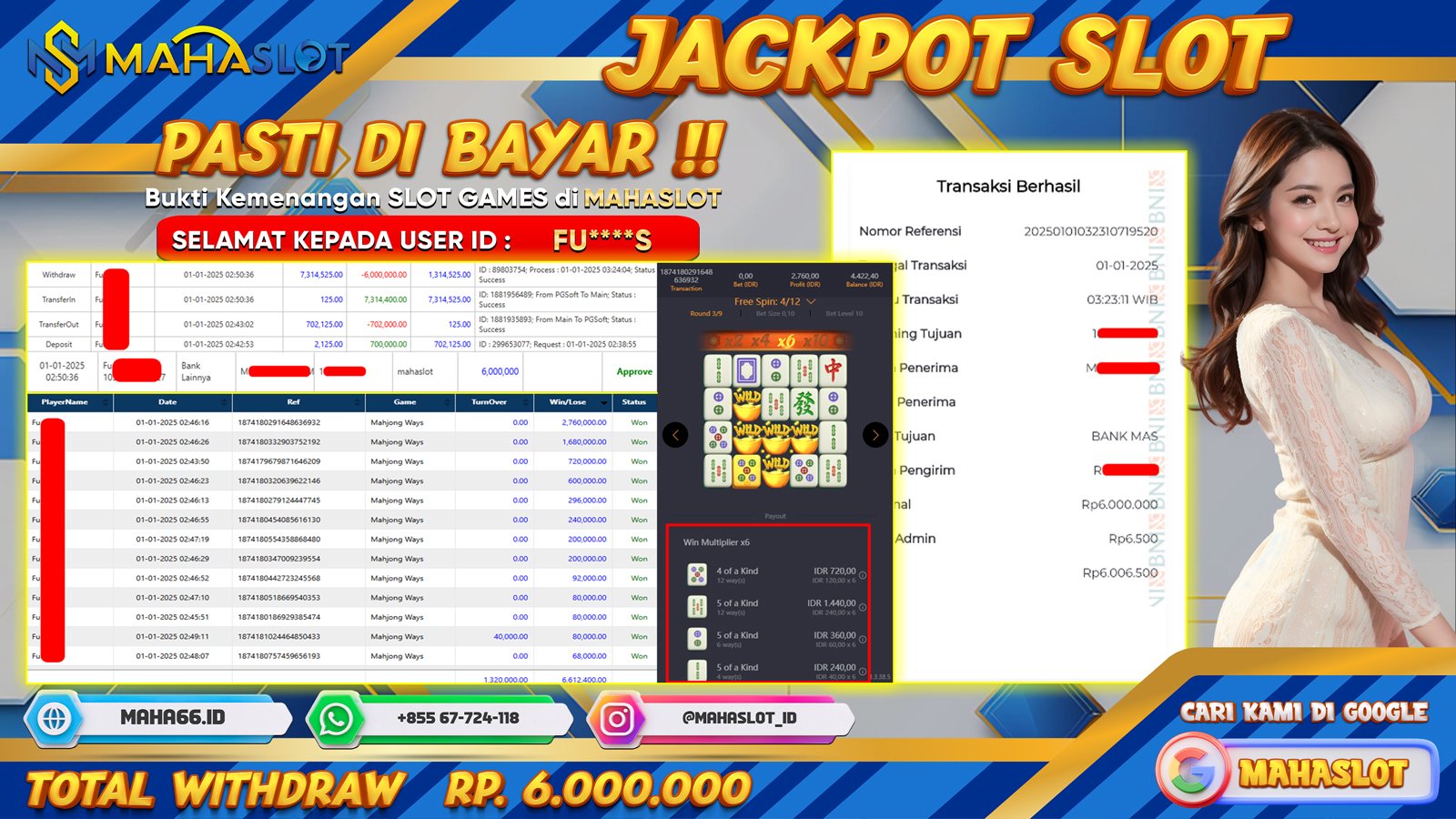 MAHASLOT JACKPOT SLOT GAMES MAHJONG WAYS Rp. 6.000.000,- LUNAS