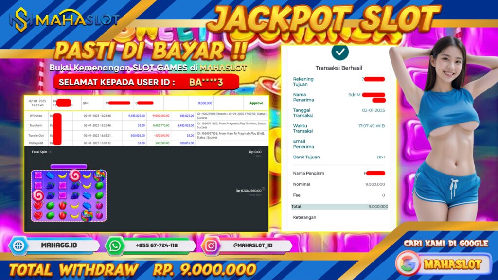 MAHASLOT JACKPOT SLOT GAMES SWEET BONANZA 1000 Rp. 9.000.000,- LUNAS